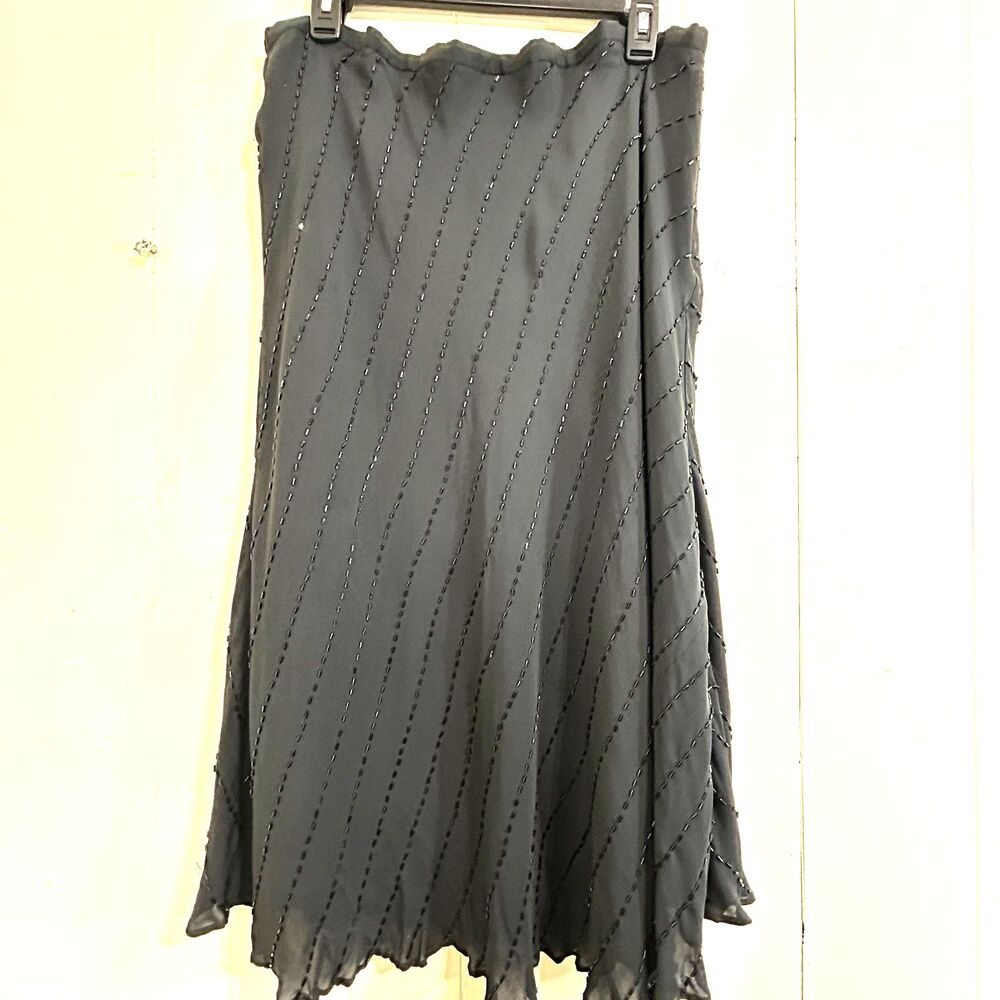 Charter Club Black Sequins 100% Silk Midi Skirt Size 18W Flare Skirt